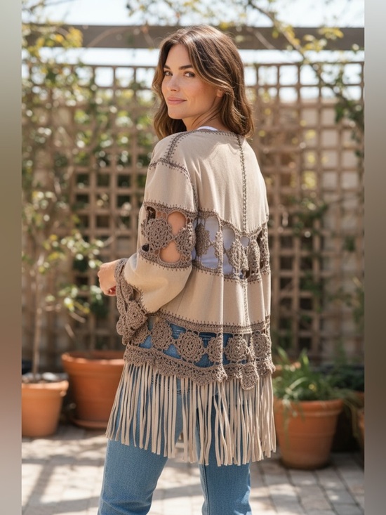 Adrienne Landau Sweaters - Adrienne Landau Suede/crochet Vintage Jacket 1970’s